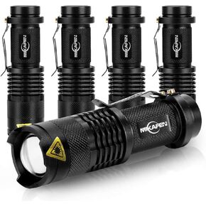 5 Pack Mini Flashlights LED Flashlight 300lm Adjustable Focus Zoomable Light (Black)
