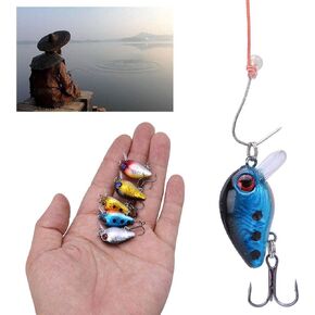 Lure Set,Micro Fishing Hooks Micro Crankbait Fishing Lure Eyes Fishing Lure Paint,5Pcs 3cm 3D Holographic Eyes Mini Fishing Lures Floating Micro Bass Bait Crankbait Treble Hook for Bass Trout