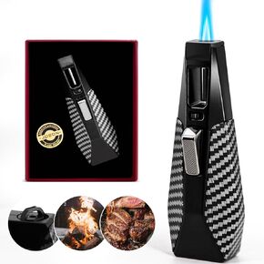 Butane Torch Lighter,Cigar Lighter with Blue Flame,Adjustable Refillable and Windproof Lighter with Gift Box (without Gas)