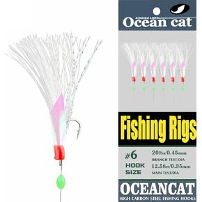 5/10/25/50/100 Packs Fishing Rigs 6 hook/set Rainbow Skin Silk String Hook Fishing Lure Saltwater Freshwater Bait Rig Tackle 5#6#7#8#9#10#