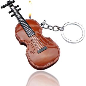 Keychain Lighter, Butane Inflatable Refillable and Adjustable, Butane Torch Lighter, Creative and Fun, Violin Lighter, Soft Flame Lighter, Cool Lighter, Unique Gift for Men (No Gas) - Brown