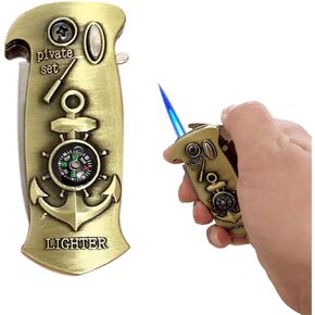 Jet Flame Lighter, Blue Flame Compass Lighter, Creative Boat Anchor Butane Torch Lighter, Outdoor Survival Tools, Best Gift for Father's Loved Ones, (Butane not Included) (Bronze)