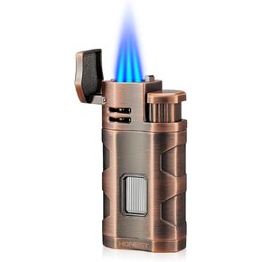 Torch Lighter Triple Jet Flame Refillable Butane Cigar Lighter Windproof Lighter with Cigar Punch Rest Holder - Butane Not Included (Copper)