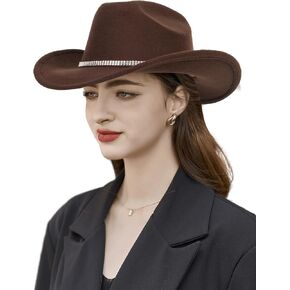 Western-Cowboy-Hat Cowgirl-Hat for Men Women - Classic Felt Fedoras with Rhinestones Decor Band for Party Stage Daily Wear