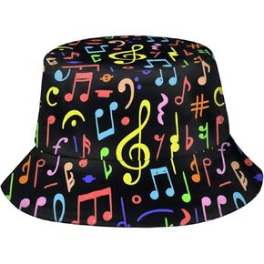 Musical Note Bucket Hat Funny Music Theme Sun Hats Packable Fisherman Hat Caps for Men Women Girls Boys