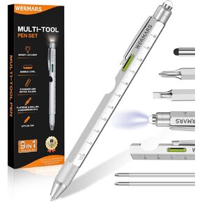 Stocking Stuffers for Adults- Gifts for Men, 9 in 1 Multitool Pen, Christmas Gift for Dad, Gifts for Him, Tool Gifts for Dad from Kids, Gifts for Husband, Boyfriend, Grandpa(Silver)