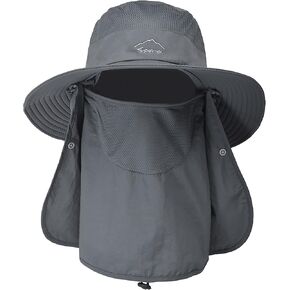 Outdoor Fishing Sun Hat for Women Men 3 in 1 Sun Protection Hat with/Face Cover & Neck Flap for Hiking Garden Medium