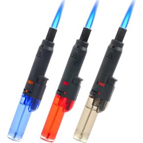 Torch Lighter, 3 Pack of Long Head Jet Flame Lighter with Visible Fuel Tank, Refillable Butane Gas Windproof Lighter for Candle, Campfire, Kitchen,Grill, Camping,Outdoor,Indoor,Gifts (without Butane)