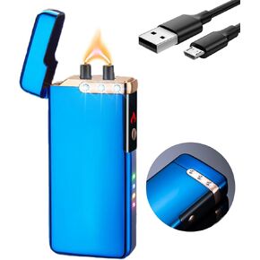 Rechargeable Lighter USB Electric Lighter Butane-Free Windproof Arc Cool Lighter for Men High Power Flame Plasma Lighter with Gift Box for Holiday, Birthday Gift for Men and Women (Blue)