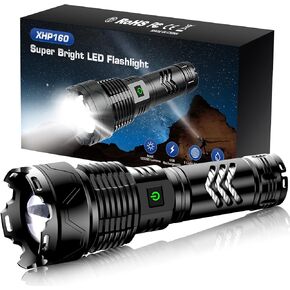 Rechargeable LED Flashlights,120000 High Lumens Super Bright Flashlight,XHP160.2 Tactical Flashlight with Zoomable&5 Modes&IPX65 Waterproof,Powerful Handheld Flashlight for Camping,Hiking,Emergencies