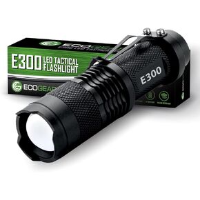 Small Pocket LED Tactical Flashlights - EcoGear FX E300 - 3 Light Modes, Adjustable Zoom, Water Resistant with Attached Belt Clip - Mini EDC Flashlight That Makes Great Gifts for Men