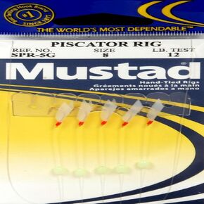 Mustad Piscator Bait Rig, Glow Beads, White/Fl. Red 8