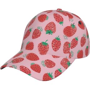 Pink Strawberry Hats Women Men Cute Strawberry Adjustable Snapback Hat, One Size