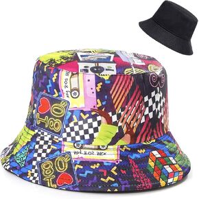Unisex Bucket Hat Nostalgic Beach Sun Hat Fishing Hat for Men Women Teens, Reversible Double-Side-Wear