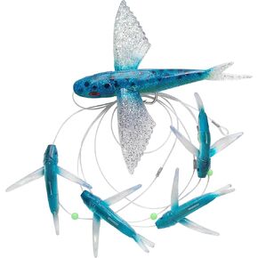 OCEAN CAT 5 Pcs Flying Fish Daisy Chain Trolling Lure Set Seawater Soft Lure Baits with Rigged Hook for Marlin Tuna Mahi Dolphin Durado Wahoo Big Game Saltwater Fishing Tackle