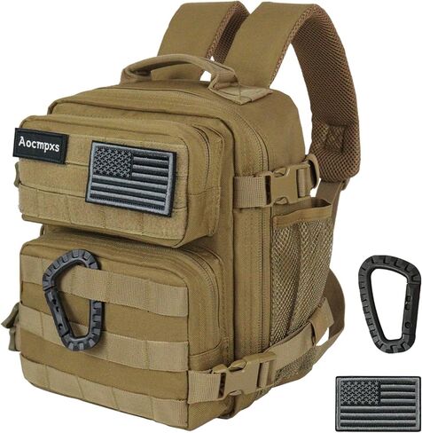 حقيبة ظهر تكتيكية صغيرة، حقيبة ظهر رياضية صغيرة سعة 9 لتر للرجال والنساء، حقيبة عسكرية مولي مع رقعة علم الولايات المتحدة وحلقة تسلق (أسمر) in Kuwait