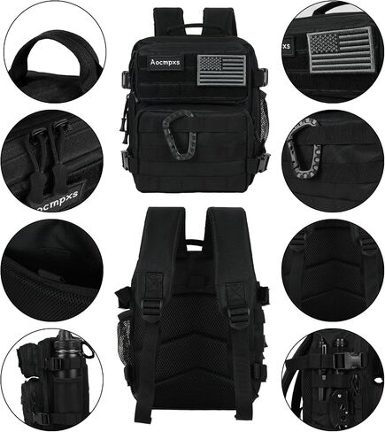 Mini Tactical Backpack, 9L Small Gym Backpacks Sport Bag for Men Women Molle Military Pack with US Flag Patch and Carabiner (Black) in Saudi Arabia