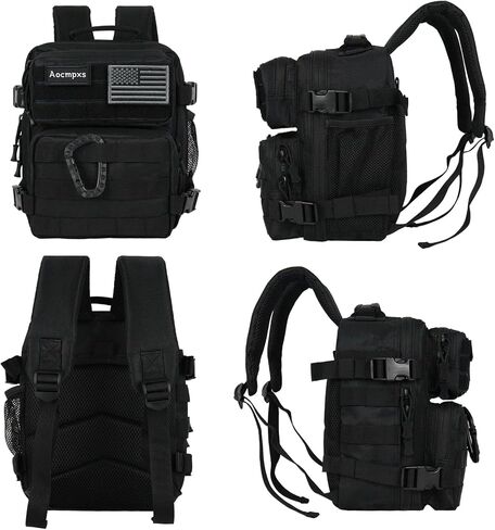 Mini Tactical Backpack, 9L Small Gym Backpacks Sport Bag for Men Women Molle Military Pack with US Flag Patch and Carabiner (Black) in Saudi Arabia