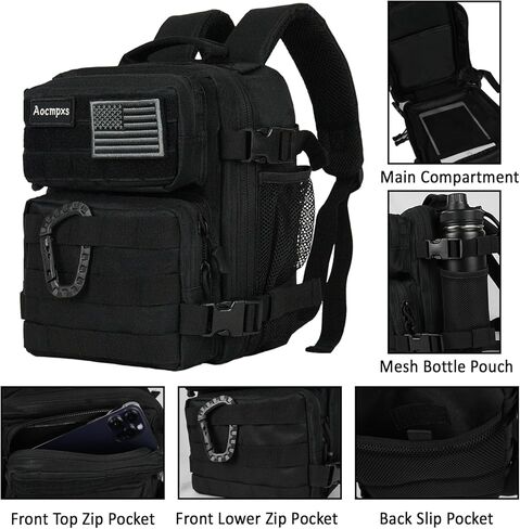 Mini Tactical Backpack, 9L Small Gym Backpacks Sport Bag for Men Women Molle Military Pack with US Flag Patch and Carabiner (Black) in Saudi Arabia