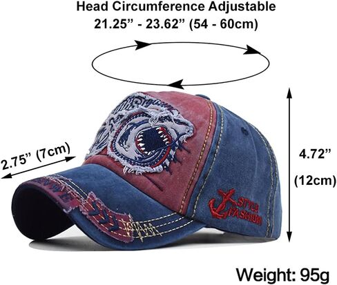 LOCOMO Men Women Shark Distressed Vintage Baseball Cap Fishing Hat Trucker Snapback Bill Brim Sun Cap Dark Gray in Kuwait