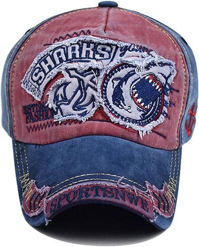 LOCOMO Men Women Shark Distressed Vintage Baseball Cap Fishing Hat Trucker Snapback Bill Brim Sun Cap Dark Gray in Kuwait