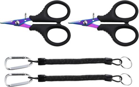 PATIKIL Fishing Scissors, 2 Pack Non-Slip Serrated Edge Scissors Fishing Braided Line Snips Fishing Line Cutter with Lanyard for Fishing Trimming, Black in Saudi Arabia