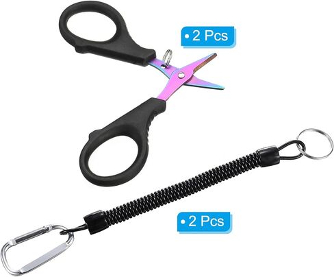 PATIKIL Fishing Scissors, 2 Pack Non-Slip Serrated Edge Scissors Fishing Braided Line Snips Fishing Line Cutter with Lanyard for Fishing Trimming, Black in Saudi Arabia