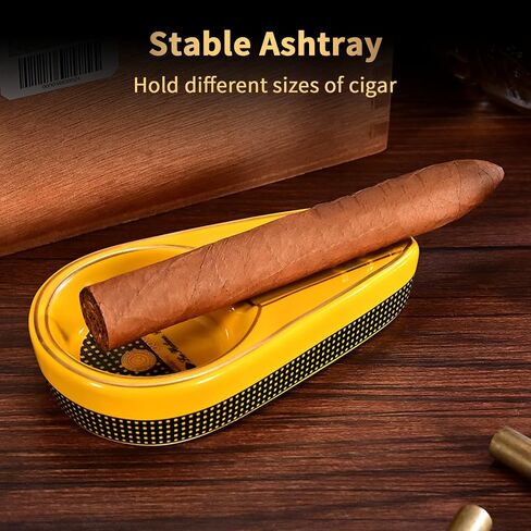 Cigar Lighter and Cutter Ashtray Set, Alloy Windproof 4 Jet Flames Inflatable Lighter Sharp Blade Guillotine Ceramics Ashtray Holder with Gift Box,Without Gas(set1) in Saudi Arabia