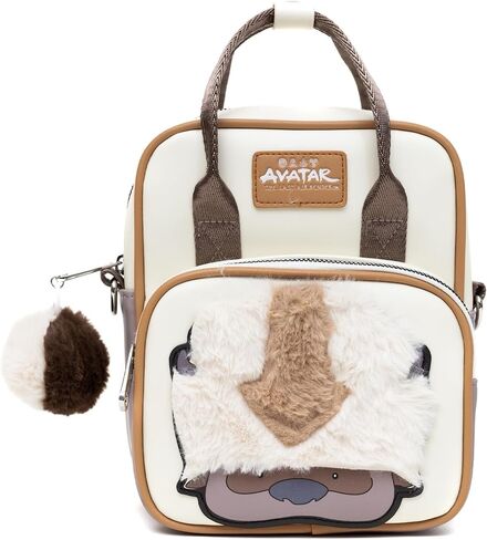 Nickelodeon Vegan Leather Cross Body Backpack for Men and Women with Adjustable Strap, Avatar Appa Furry Face and YIP! YIP! Text Debossed Tan in Saudi Arabia