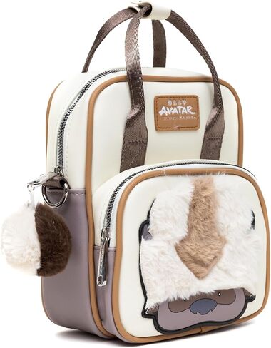 Nickelodeon Vegan Leather Cross Body Backpack for Men and Women with Adjustable Strap, Avatar Appa Furry Face and YIP! YIP! Text Debossed Tan in Saudi Arabia