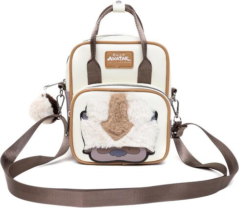 Nickelodeon Vegan Leather Cross Body Backpack for Men and Women with Adjustable Strap, Avatar Appa Furry Face and YIP! YIP! Text Debossed Tan in Saudi Arabia