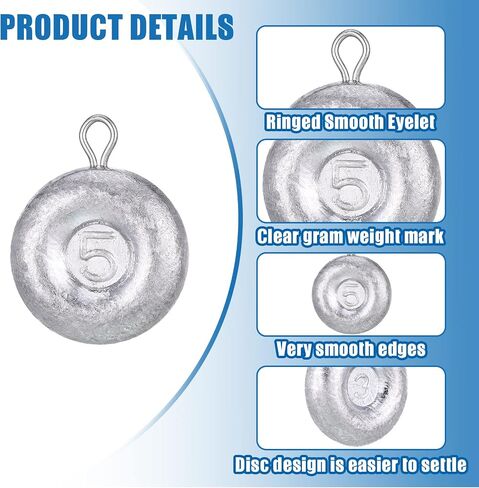 Sotiff 5 Pcs Disc Fishing Weights Saltwater Fishing Weights Sinkers Disc Fishing Sinkers Coin Sinkers for Ocean Sea Sand Trolling Drifting Fishing, 1 oz 2 oz 3 oz 4 oz and 5 oz in Saudi Arabia