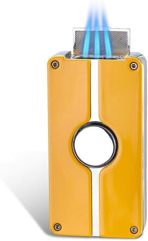Jet Lighter Torch Lighter, 3 Flame Butane Refillable Cigar Lighter with Visible Gas Tank and Cigar Punch Cigar,Windproof Lighters Cigarette Ignition Without Gas,Adjustable Flame Size(Black） in Saudi Arabia