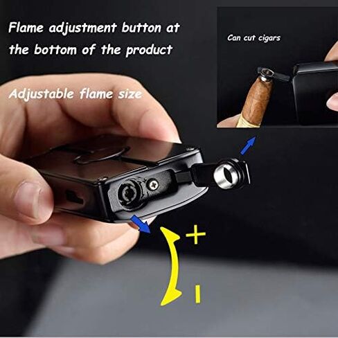 Jet Lighter Torch Lighter, 3 Flame Butane Refillable Cigar Lighter with Visible Gas Tank and Cigar Punch Cigar,Windproof Lighters Cigarette Ignition Without Gas,Adjustable Flame Size(Black） in Saudi Arabia