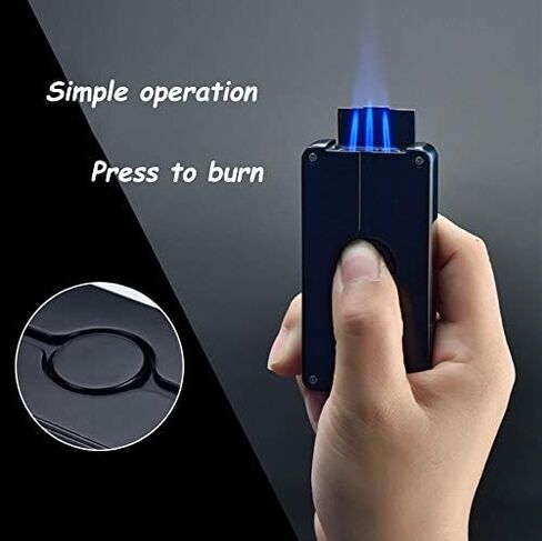 Jet Lighter Torch Lighter, 3 Flame Butane Refillable Cigar Lighter with Visible Gas Tank and Cigar Punch Cigar,Windproof Lighters Cigarette Ignition Without Gas,Adjustable Flame Size(Black） in Saudi Arabia
