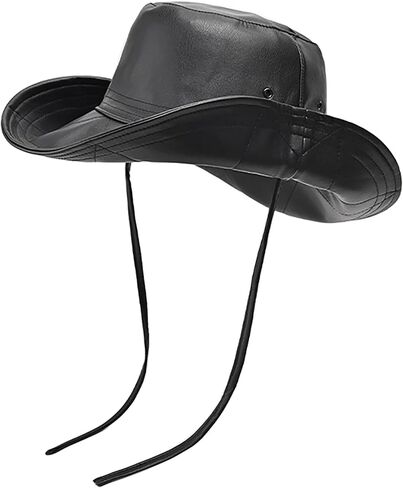 Faux Leather Cowboy Hat Unisex Bucket Hat with String Waterproof Fishing Cap Foldable Reversible Rain Hats for Women Men in Saudi Arabia