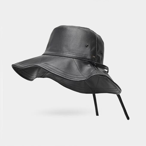 Faux Leather Cowboy Hat Unisex Bucket Hat with String Waterproof Fishing Cap Foldable Reversible Rain Hats for Women Men in Saudi Arabia
