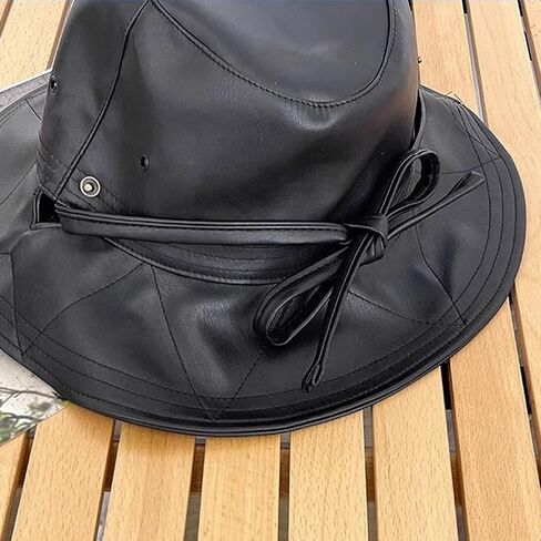 Faux Leather Cowboy Hat Unisex Bucket Hat with String Waterproof Fishing Cap Foldable Reversible Rain Hats for Women Men in Saudi Arabia