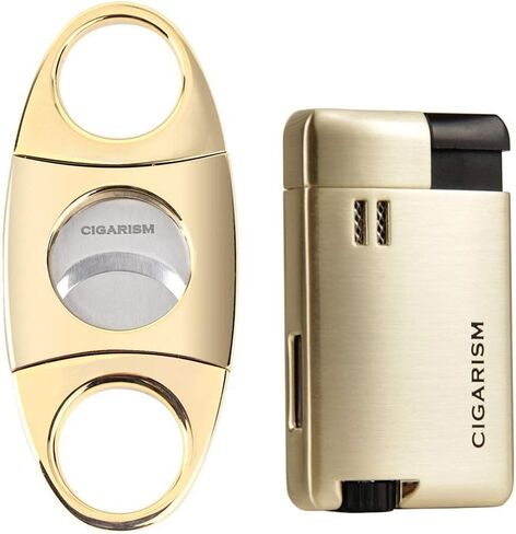 Gold Metal Plating Cigar Lighter and Champagne Cigar Cutter Set in Saudi Arabia