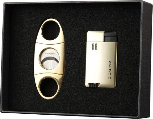 Gold Metal Plating Cigar Lighter and Champagne Cigar Cutter Set in Saudi Arabia