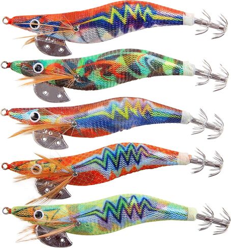 Squid Jig Saltwater Glow Squid Lures, 5/10pcs Luminous Shrimp Lures Fluorescent Squid Jigs Prawn Cuttlefish Sleeve Octopus Jigs Fishing Lures Size 2.5 3 in Saudi Arabia
