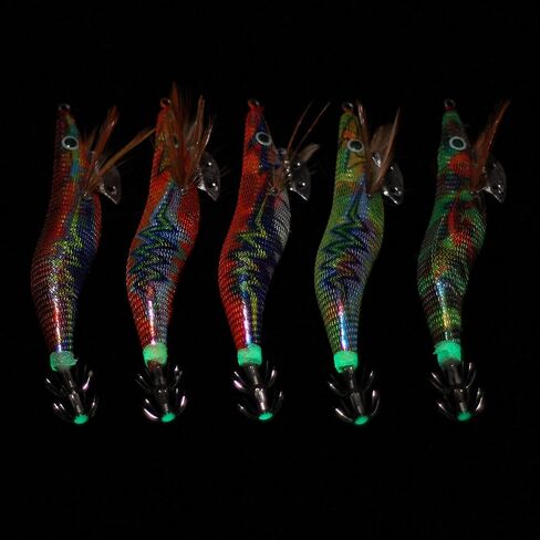 Squid Jig Saltwater Glow Squid Lures, 5/10pcs Luminous Shrimp Lures Fluorescent Squid Jigs Prawn Cuttlefish Sleeve Octopus Jigs Fishing Lures Size 2.5 3 in Saudi Arabia