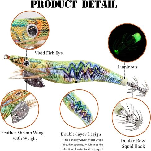 Squid Jig Saltwater Glow Squid Lures, 5/10pcs Luminous Shrimp Lures Fluorescent Squid Jigs Prawn Cuttlefish Sleeve Octopus Jigs Fishing Lures Size 2.5 3 in Saudi Arabia