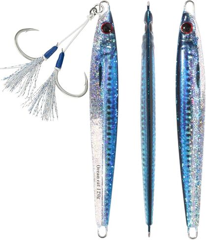 OCEAN CAT 1 PC Lead Metal Flat Slow Fall Pitch Fishing Jigs Lures Sinking Vertical Jigging Bait with Butterfly Hook for Saltwater Fishing Size 40g 80g 120g 160g 200g in Kuwait