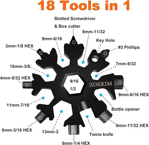 18 في 1 أداة متعددة الاستخدامات لندفة الثلج، سلسلة مفاتيح متعددة المهام مصنوعة من الفولاذ المقاوم للصدأ، فتاحة زجاجات مركبة، أداة مذهلة in Kuwait