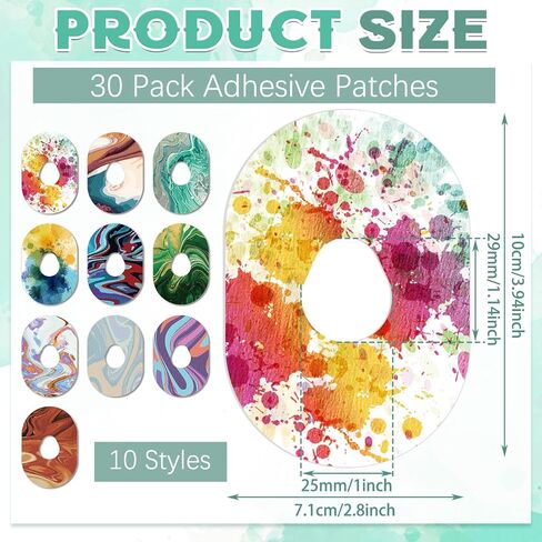 Adhesive Patch Compatible with Dexcom G6 CGM Tape Breathable Adhesive Patches Pre Cut Adhesive Tape Stickers Sensor Covers (10 Swirl Styles)(30 Pack) in Saudi Arabia
