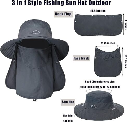 Outdoor Fishing Sun Hat for Women Men 3 in 1 Sun Protection Hat with/Face Cover & Neck Flap for Hiking Garden Medium in Saudi Arabia