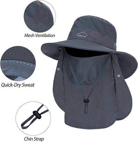 Outdoor Fishing Sun Hat for Women Men 3 in 1 Sun Protection Hat with/Face Cover & Neck Flap for Hiking Garden Medium in Saudi Arabia