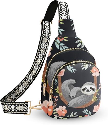 Sloth Leather Sling Bag Small Crossbody Backpack Travel Shoulder Pack Hiking chest Daypack for Women Adjustable Lightweight Outdoor Waterproof Workout in Saudi Arabia