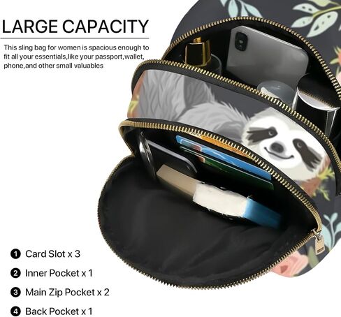 Sloth Leather Sling Bag Small Crossbody Backpack Travel Shoulder Pack Hiking chest Daypack for Women Adjustable Lightweight Outdoor Waterproof Workout in Saudi Arabia